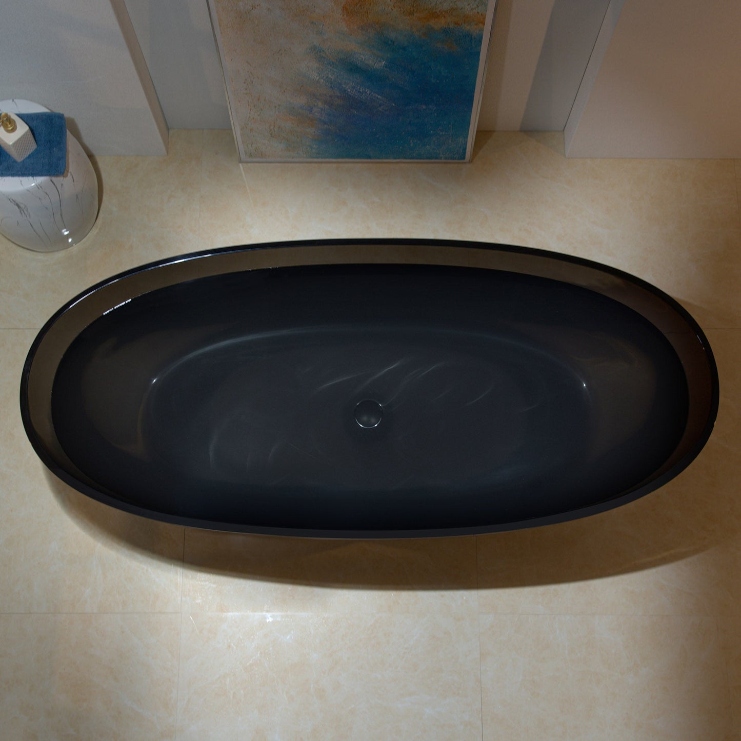 WOODBRIDGE 65-3/8" L x 29-1/8" W Transparent Black Stone Resin Freestanding Soaking Tub