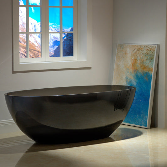 WOODBRIDGE 65-3/8" L x 29-1/8" W Transparent Black Stone Resin Freestanding Soaking Tub