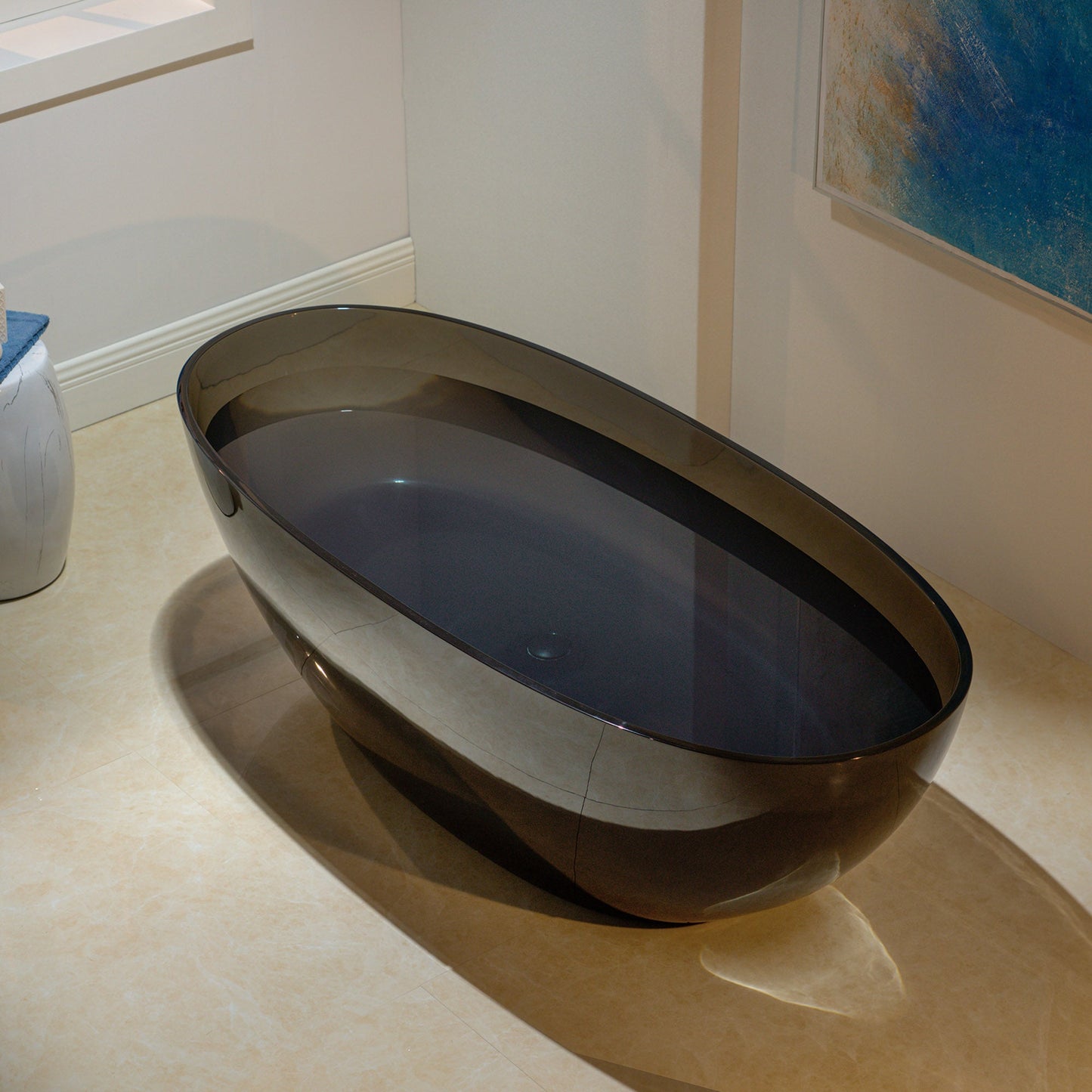 WOODBRIDGE 65-3/8" L x 29-1/8" W Transparent Black Stone Resin Freestanding Soaking Tub