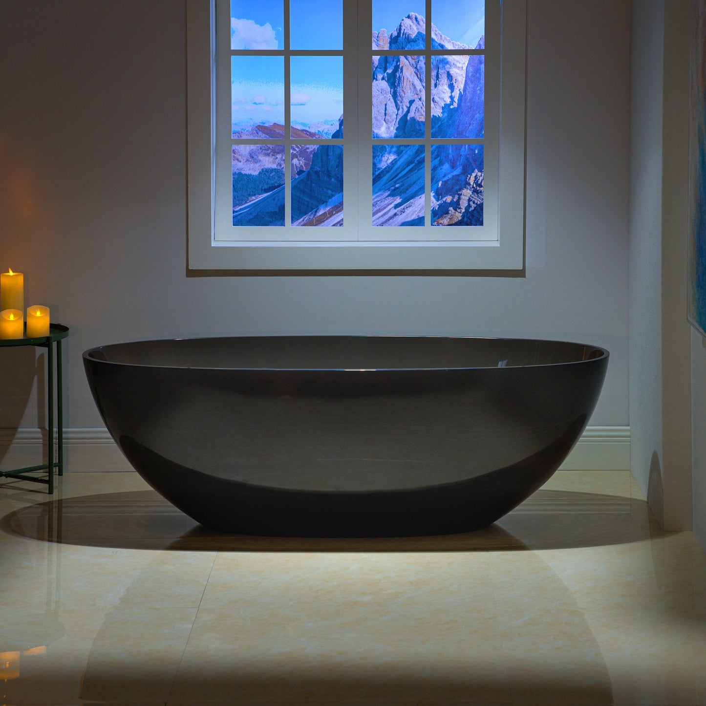 WOODBRIDGE 65-3/8" L x 29-1/8" W Transparent Black Stone Resin Freestanding Soaking Tub