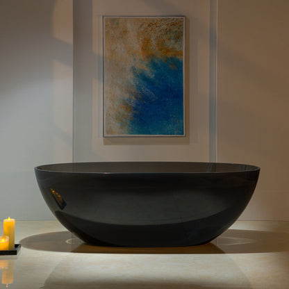 WOODBRIDGE 65-3/8" L x 29-1/8" W Transparent Black Stone Resin Freestanding Soaking Tub