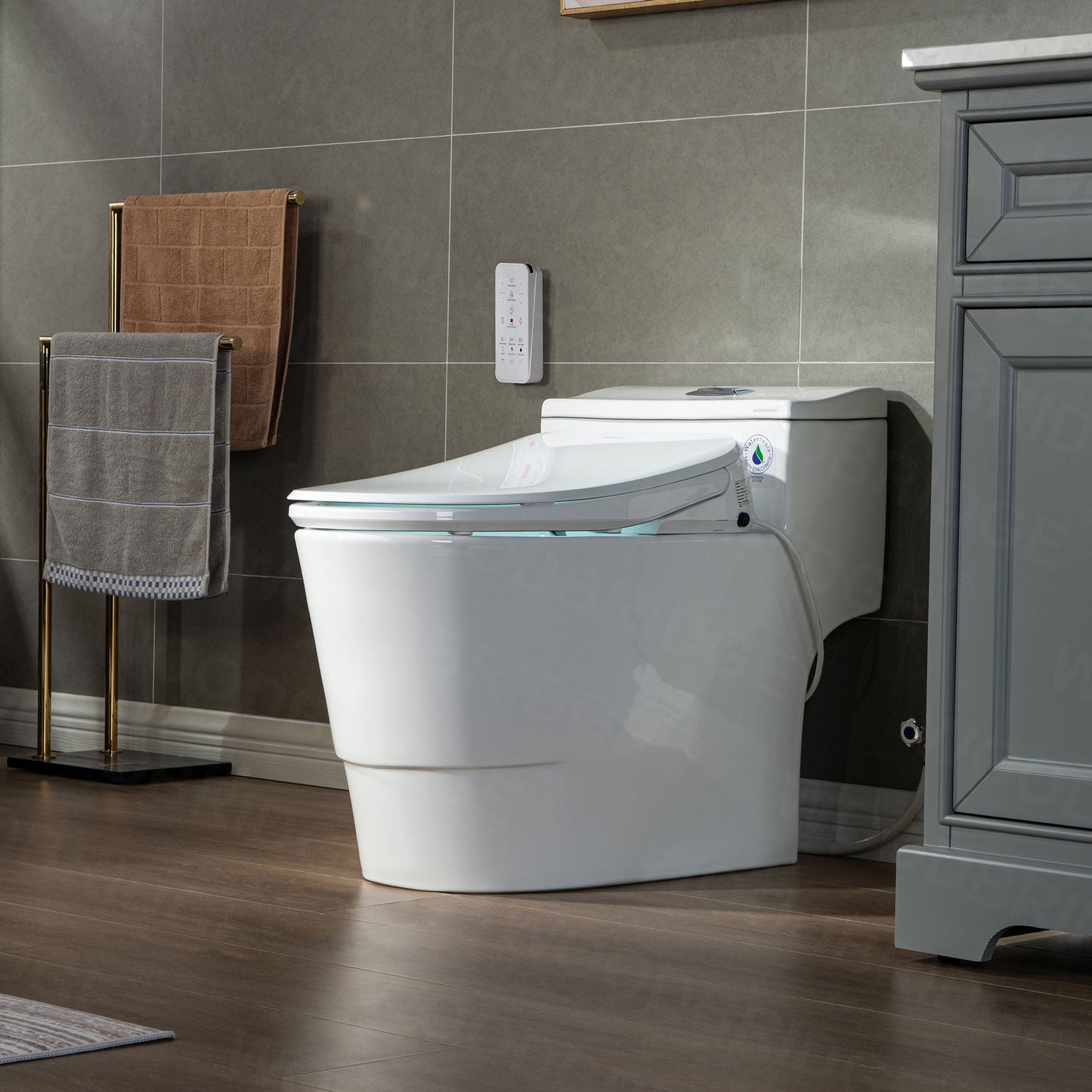 WOODBRIDGE T-0047 One Piece 1.1GPF/1.6 GPF Dual Flush Elongated Toilet with Advance Smart Bidet Toilet in White