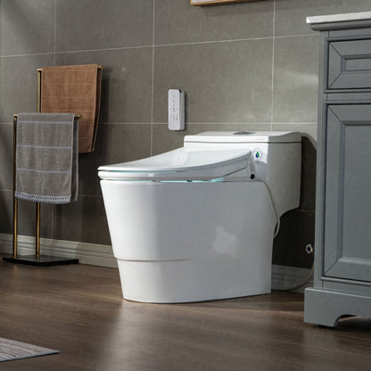 WOODBRIDGE T-0047 One Piece 1.1GPF/1.6 GPF Dual Flush Elongated Toilet with Advance Smart Bidet Toilet in White