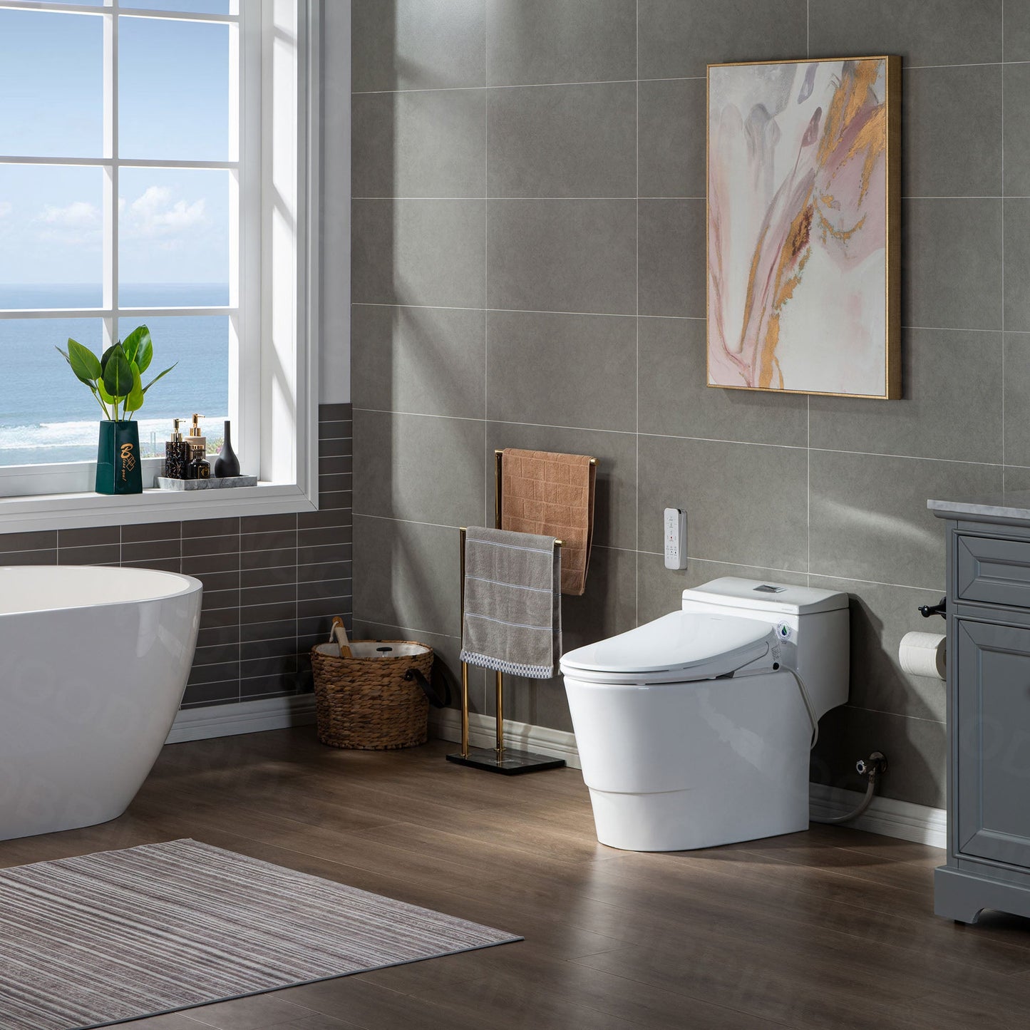WOODBRIDGE T-0047 One Piece 1.1GPF/1.6 GPF Dual Flush Elongated Toilet with Advance Smart Bidet Toilet in White