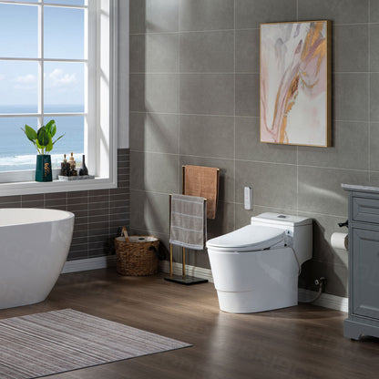 WOODBRIDGE T-0047 One Piece 1.1GPF/1.6 GPF Dual Flush Elongated Toilet with Advance Smart Bidet Toilet in White