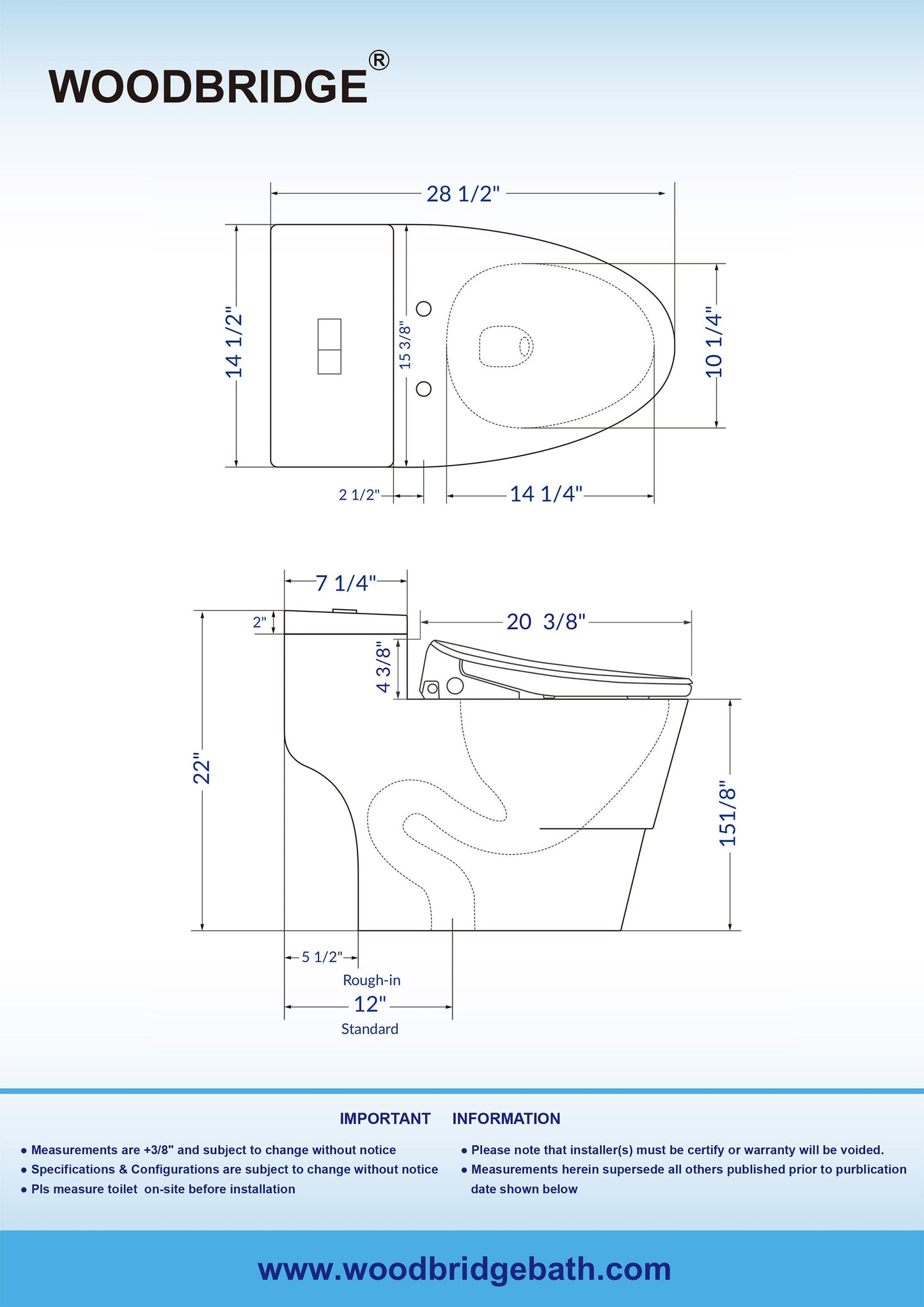 WOODBRIDGE T-0047 One Piece 1.1GPF/1.6 GPF Dual Flush Elongated Toilet with Advance Smart Bidet Toilet in White