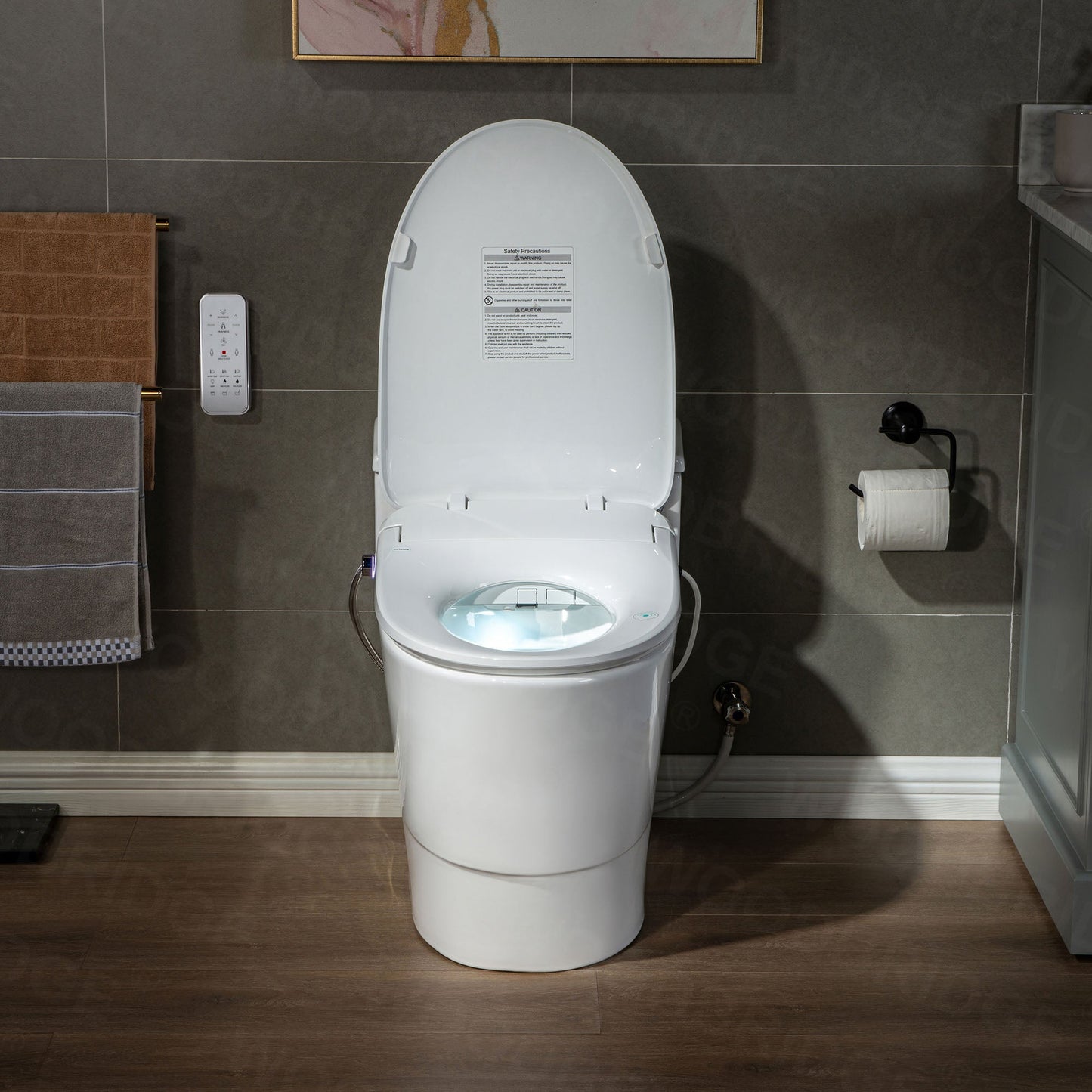 WOODBRIDGE T-0047 One Piece 1.1GPF/1.6 GPF Dual Flush Elongated Toilet with Advance Smart Bidet Toilet in White