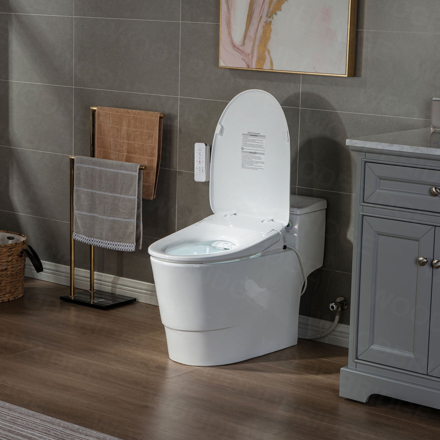 WOODBRIDGE T-0047 One Piece 1.1GPF/1.6 GPF Dual Flush Elongated Toilet with Advance Smart Bidet Toilet in White