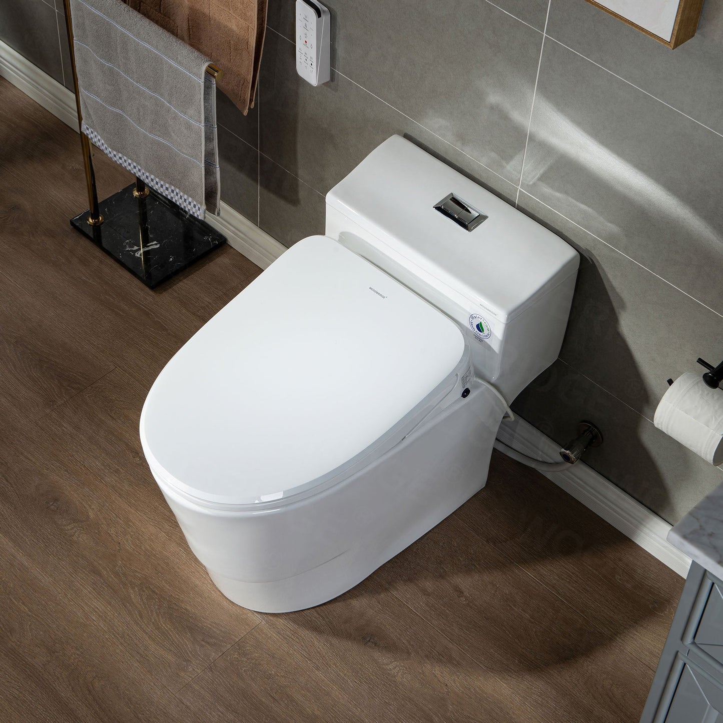 WOODBRIDGE T-0047 One Piece 1.1GPF/1.6 GPF Dual Flush Elongated Toilet with Advance Smart Bidet Toilet in White