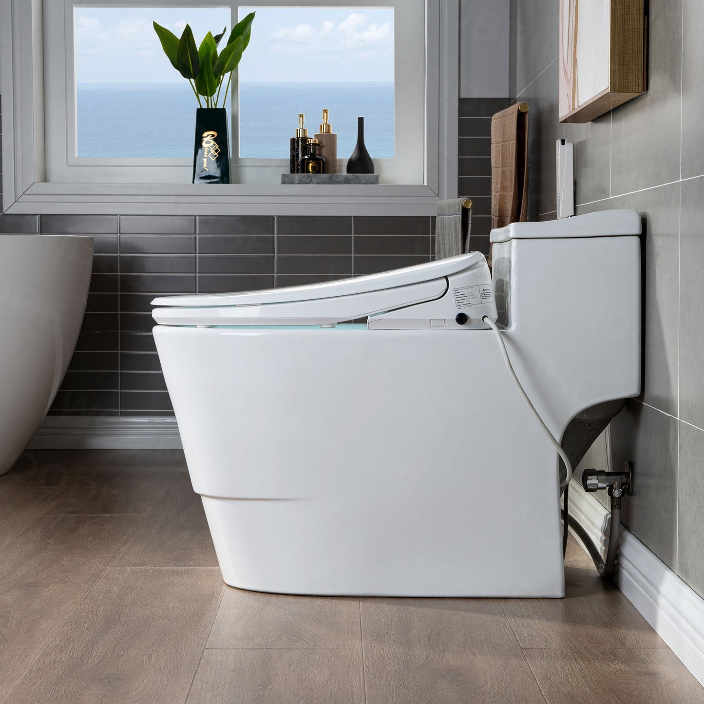 WOODBRIDGE T-0047 One Piece 1.1GPF/1.6 GPF Dual Flush Elongated Toilet with Advance Smart Bidet Toilet in White