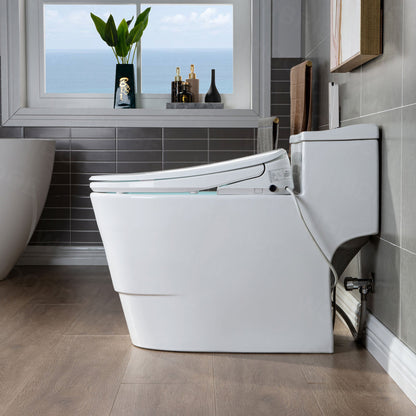 WOODBRIDGE T-0047 One Piece 1.1GPF/1.6 GPF Dual Flush Elongated Toilet with Advance Smart Bidet Toilet in White