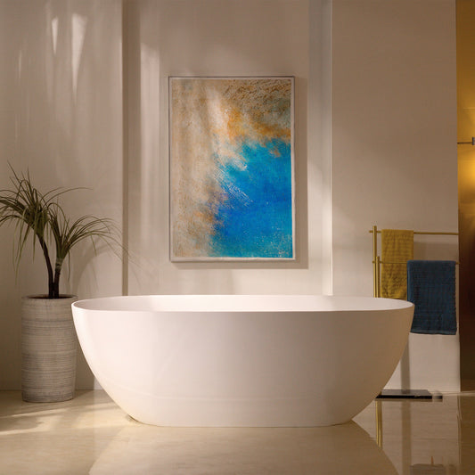WOODBRIDGE 61-1/4" L x 30-3/4" W Stone Resin Luxury Contemporary Solid Surface Freestanding Soaking Bathtub