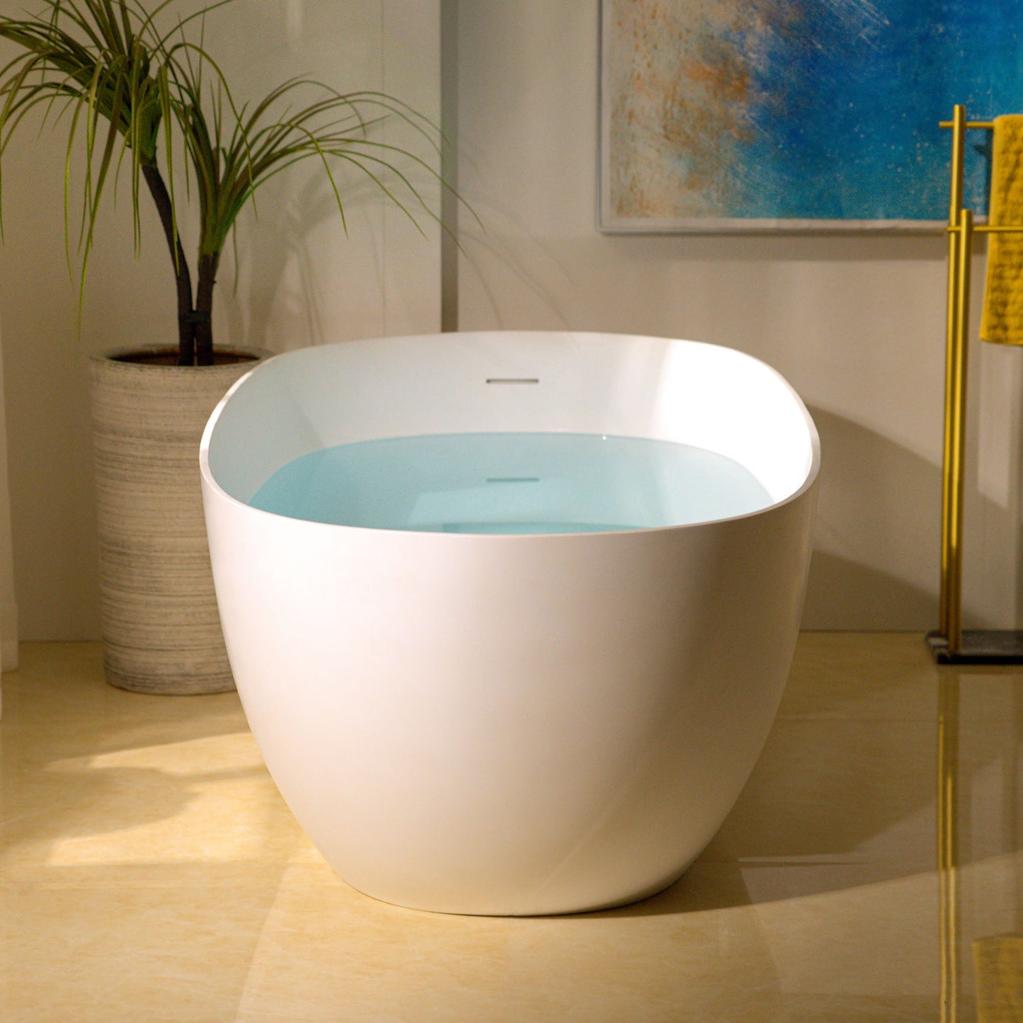 WOODBRIDGE 61-1/4" L x 30-3/4" W Stone Resin Luxury Contemporary Solid Surface Freestanding Soaking Bathtub