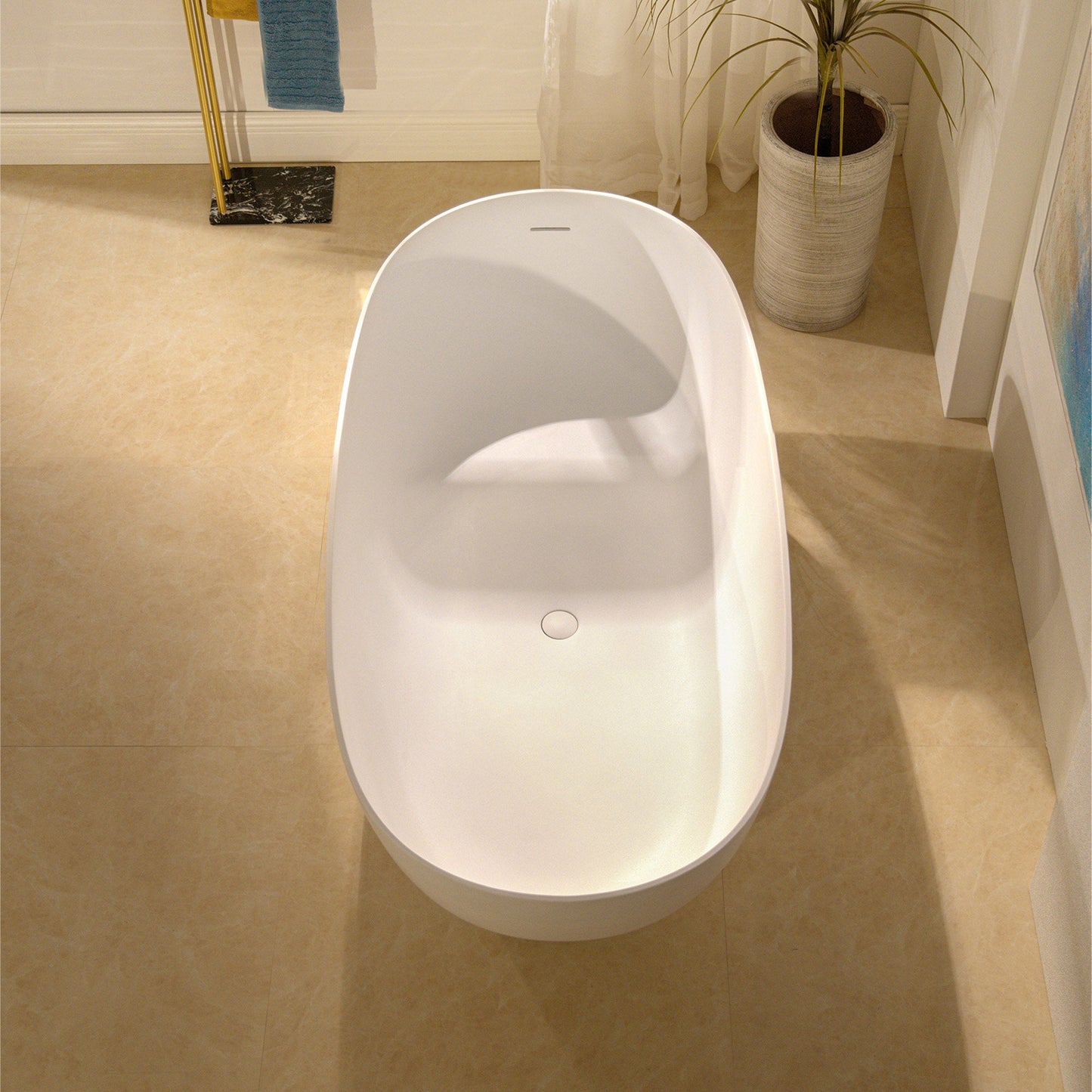 WOODBRIDGE 61-1/4" L x 30-3/4" W Stone Resin Luxury Contemporary Solid Surface Freestanding Soaking Bathtub