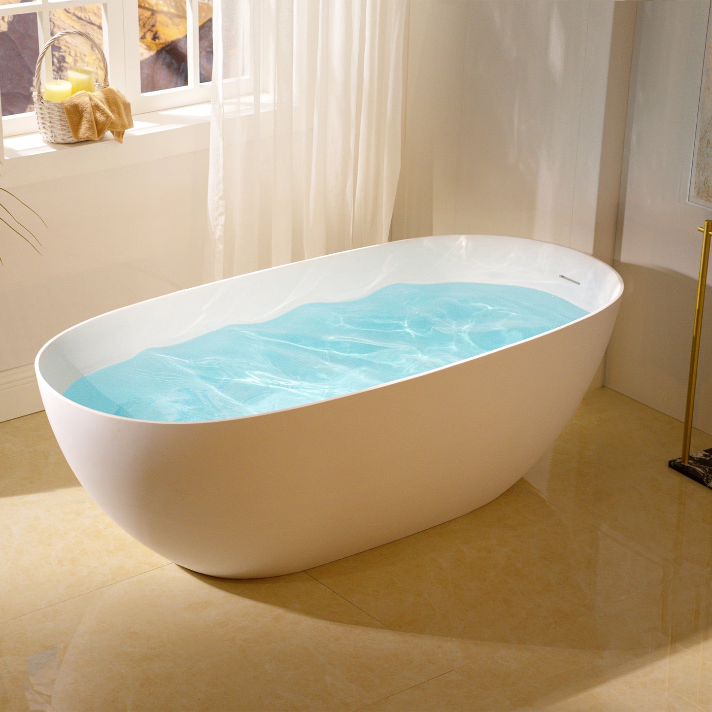 WOODBRIDGE 61-1/4" L x 30-3/4" W Stone Resin Luxury Contemporary Solid Surface Freestanding Soaking Bathtub