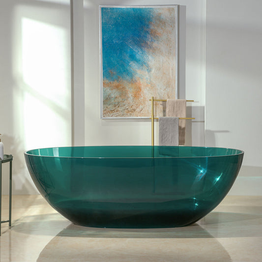 WOODBRIDGE 65-3/8" L x 29-1/8" W Transparent Green Stone Resin Freestanding Soaking Tub