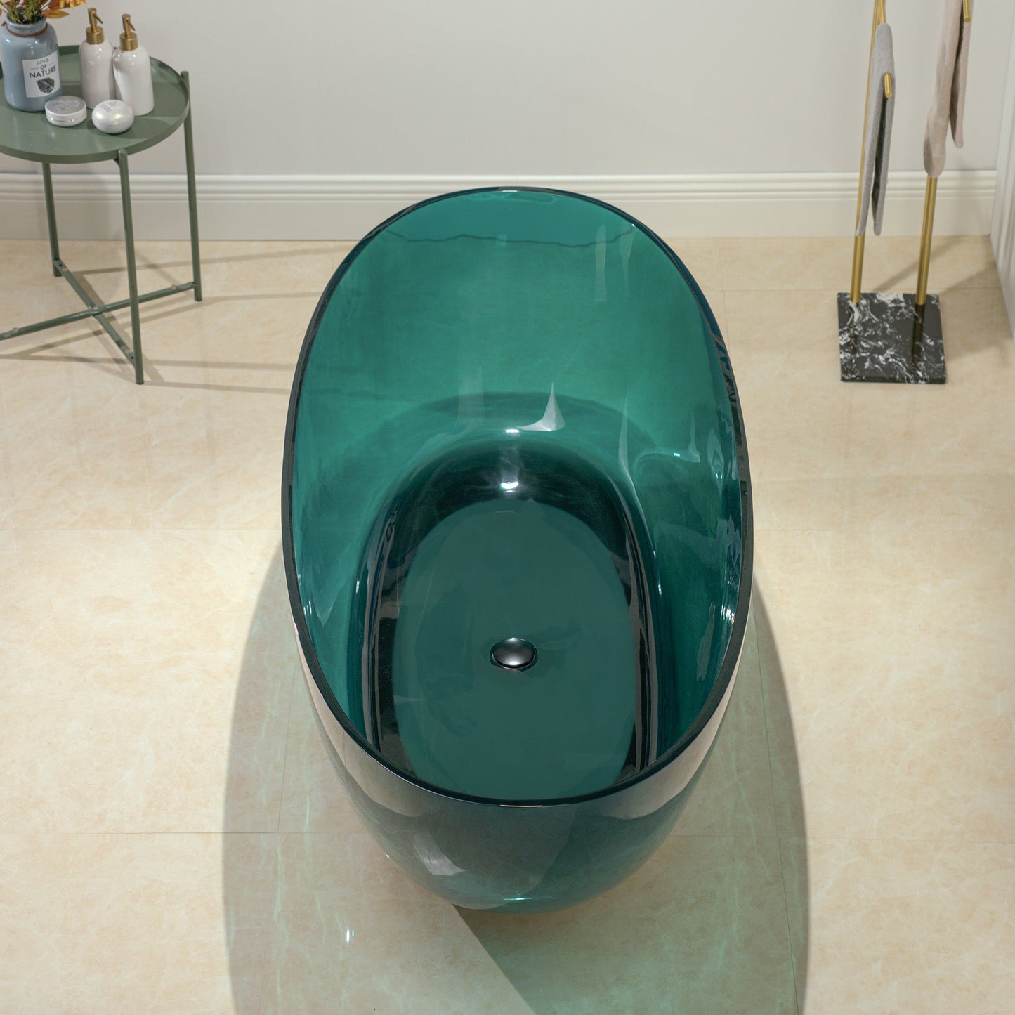 WOODBRIDGE 65-3/8" L x 29-1/8" W Transparent Green Stone Resin Freestanding Soaking Tub