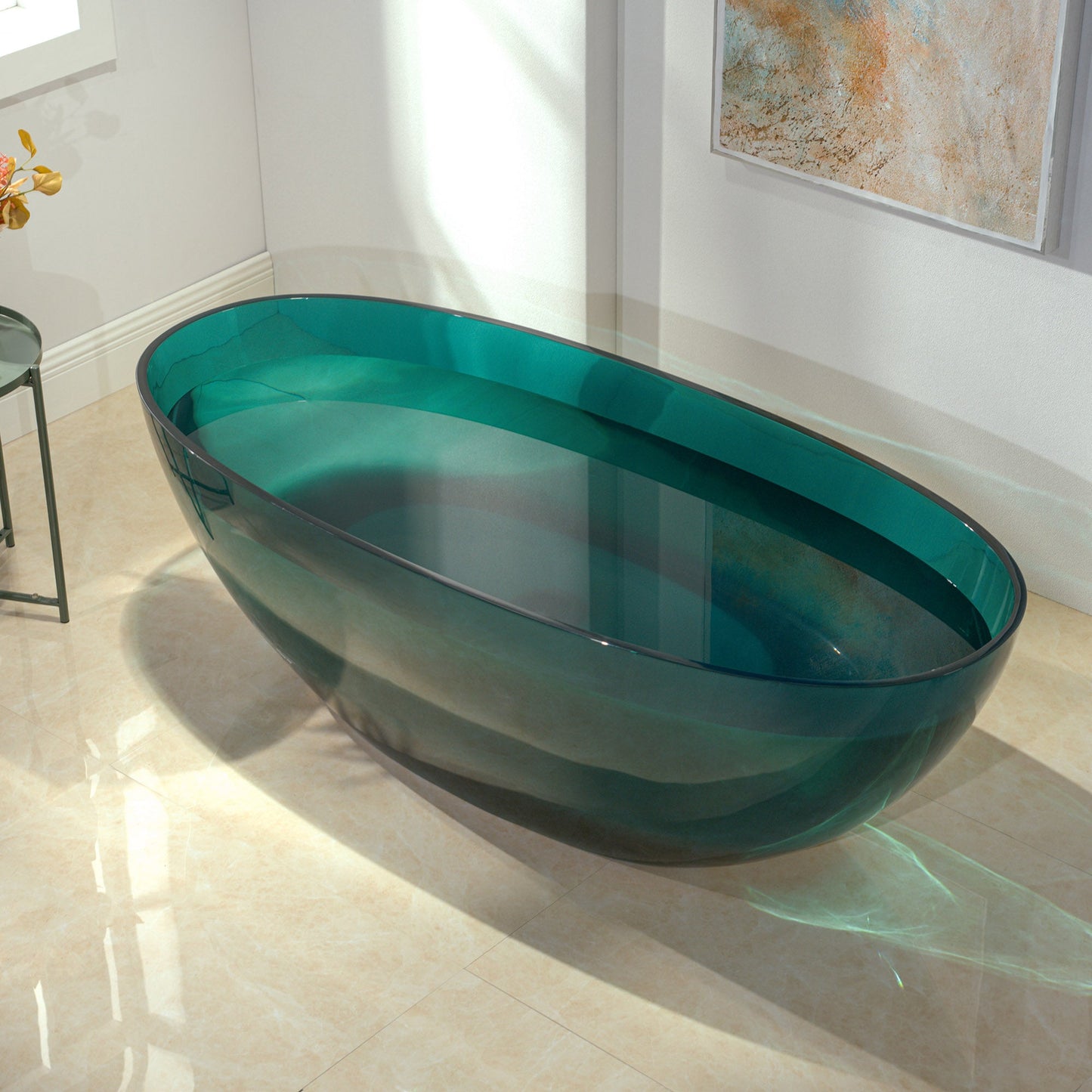 WOODBRIDGE 65-3/8" L x 29-1/8" W Transparent Green Stone Resin Freestanding Soaking Tub
