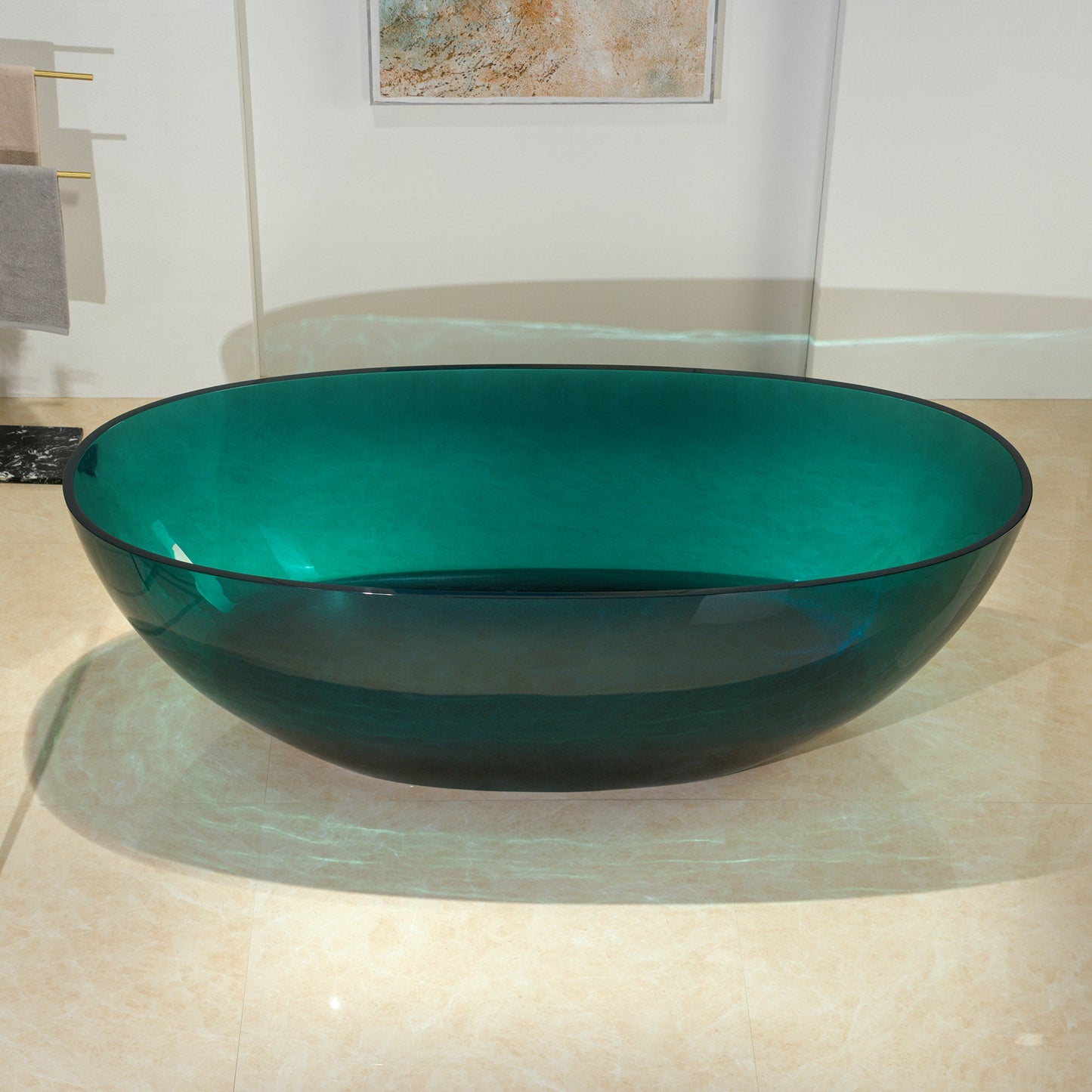 WOODBRIDGE 65-3/8" L x 29-1/8" W Transparent Green Stone Resin Freestanding Soaking Tub