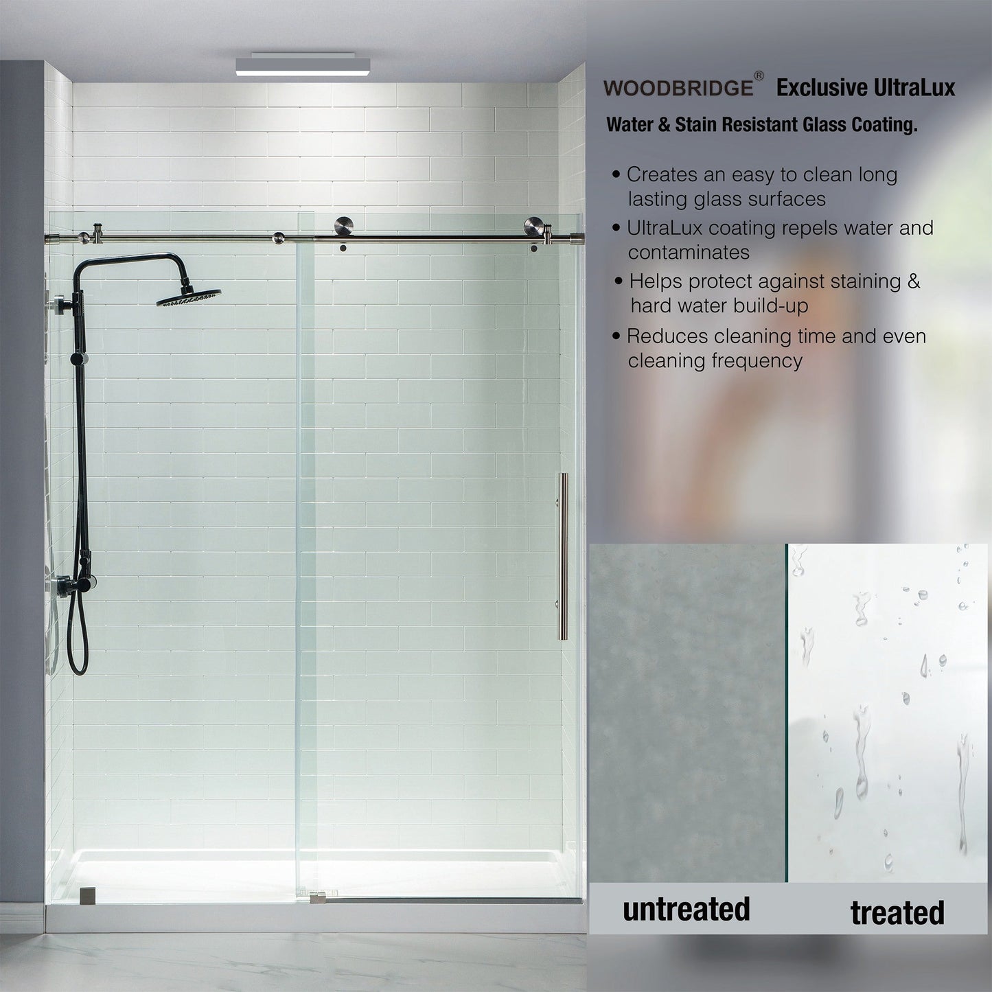 WOODBRIDGE MBSDC4876-B Frameless Shower Doors 44-48" Width x 76"Height with 3/8"(10mm) Clear Tempered Glass