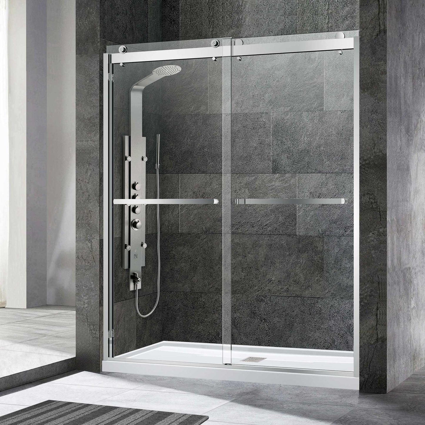 WOODBRIDGE Frameless Shower Doors 56-60" Width x 76"Height with 3/8"(10mm) Clear Tempered Glass, 2 Ways Opening & Double Sliding