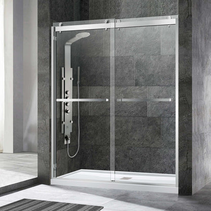 WOODBRIDGE Frameless Shower Doors 56-60" Width x 76"Height with 3/8"(10mm) Clear Tempered Glass, 2 Ways Opening & Double Sliding