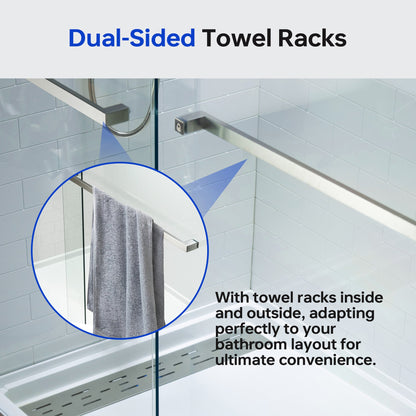 WOODBRIDGE Frameless Shower Doors 56-60" Width x 76"Height with 3/8"(10mm) Clear Tempered Glass, 2 Ways Opening & Double Sliding