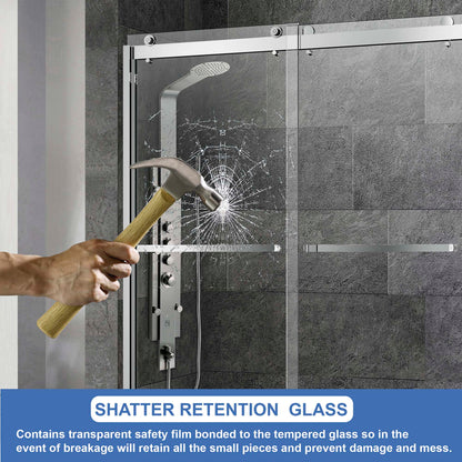 WOODBRIDGE Frameless Shower Doors 56-60" Width x 76"Height with 3/8"(10mm) Clear Tempered Glass, 2 Ways Opening & Double Sliding