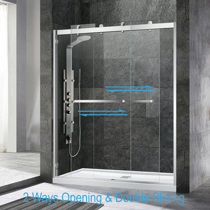 WOODBRIDGE Frameless Shower Doors 56-60" Width x 76"Height with 3/8"(10mm) Clear Tempered Glass, 2 Ways Opening & Double Sliding