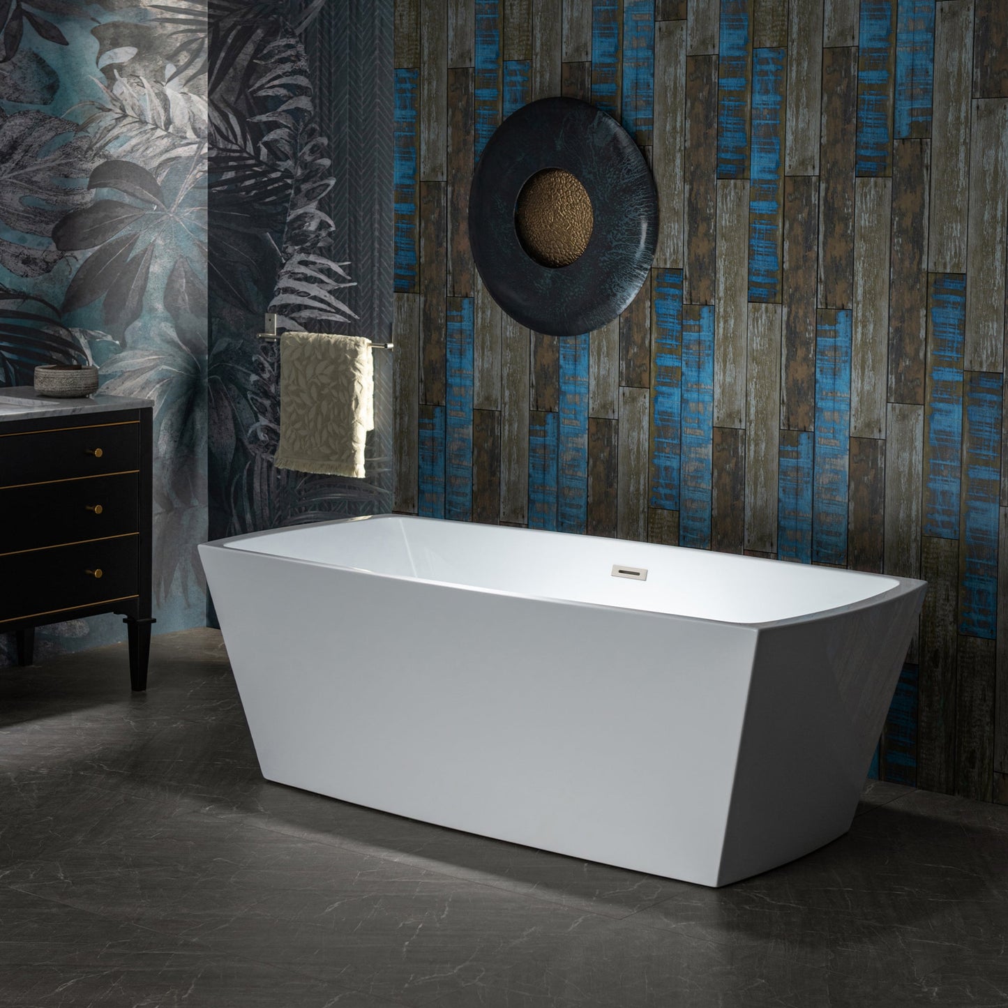 WOODBRIDGE 59" Acrylic Freestanding Double Ended Contemporary Soaking Tub