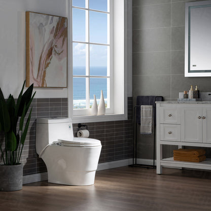 WOODBRIDGE T-0042 One Piece 1.1GPF/1.6 GPF Dual Flush Elongated Toilet with Non-Electric Toilet Seat in White