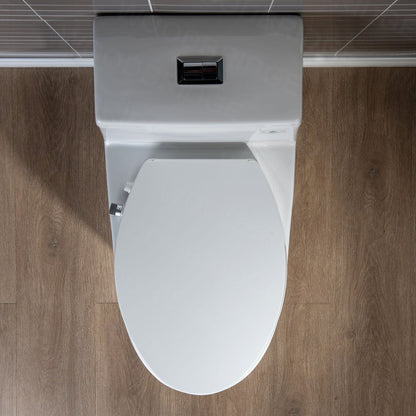WOODBRIDGE T-0042 One Piece 1.1GPF/1.6 GPF Dual Flush Elongated Toilet with Non-Electric Toilet Seat in White