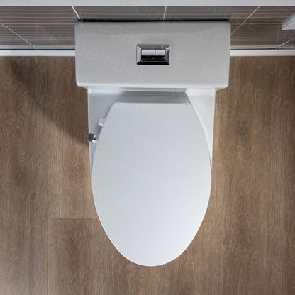 WOODBRIDGE T-0045 Modern One Piece Elongated High Effiency Toilet with Manual Operated Soft-Closed Toilet Seat, White
