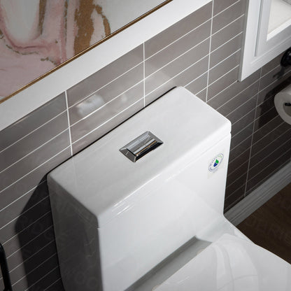 WOODBRIDGE T-0045 Modern One Piece Elongated High Effiency Toilet with Manual Operated Soft-Closed Toilet Seat, White