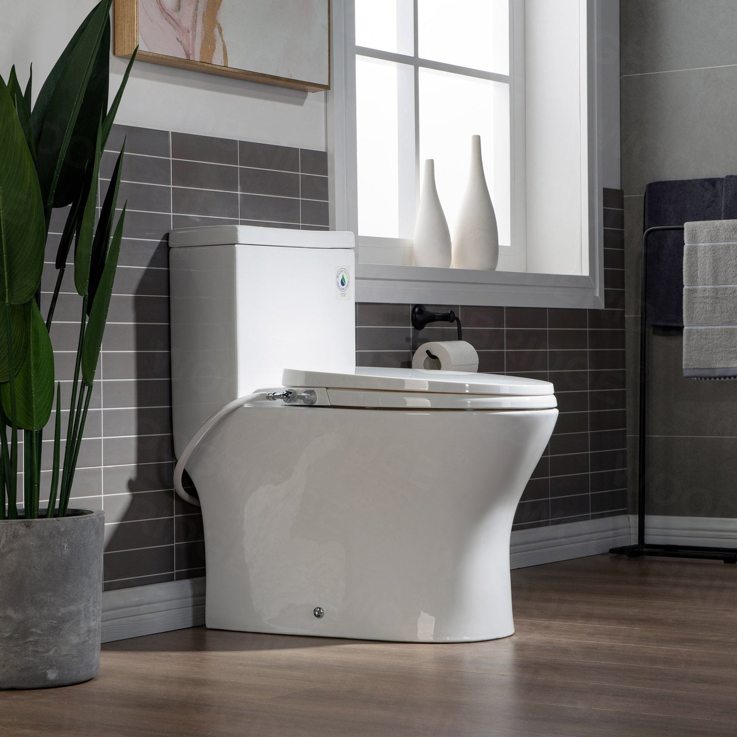WOODBRIDGE T-0045 Modern One Piece Elongated High Effiency Toilet with Manual Operated Soft-Closed Toilet Seat, White