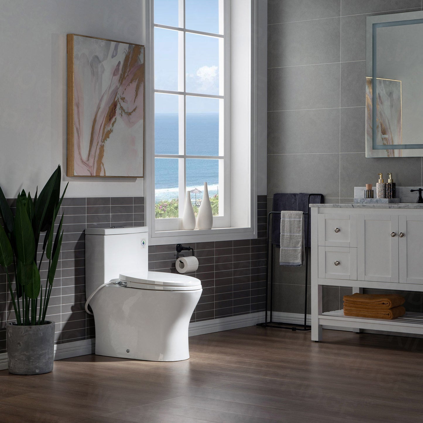 WOODBRIDGE T-0045 Modern One Piece Elongated High Effiency Toilet with Manual Operated Soft-Closed Toilet Seat, White