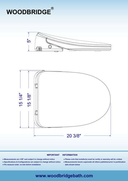 WOODBRIDGE Electronic Bidet Seat with Automatic open and close lid, Child Wash, Elongated Soft Close