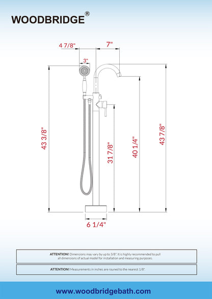 WOODBRIDGE WOODBRIDGEE F0001BNVT Contemporary Single Handle Floor Mount Freestanding Tub Filler Faucet with Hand shower