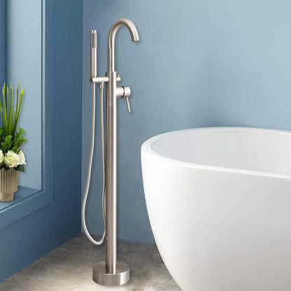 WOODBRIDGE F0001BNRD Contemporary Single Handle Floor Mount Freestanding Tub Filler Faucet with Hand shower
