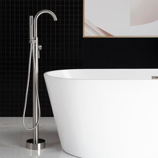 WOODBRIDGE F0001BNRD Contemporary Single Handle Floor Mount Freestanding Tub Filler Faucet with Hand shower
