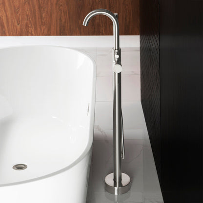 WOODBRIDGE F0001BNRD Contemporary Single Handle Floor Mount Freestanding Tub Filler Faucet with Hand shower