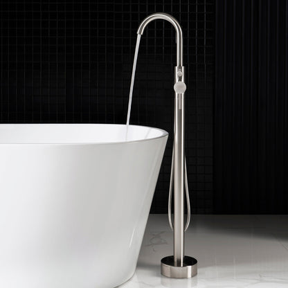 WOODBRIDGE F0001BNRD Contemporary Single Handle Floor Mount Freestanding Tub Filler Faucet with Hand shower