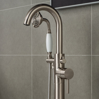 WOODBRIDGE WOODBRIDGEE F0001BNVT Contemporary Single Handle Floor Mount Freestanding Tub Filler Faucet with Hand shower