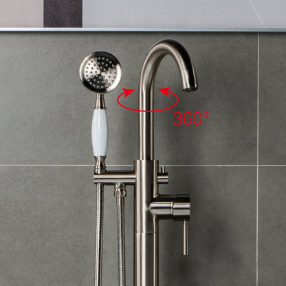 WOODBRIDGE WOODBRIDGEE F0001BNVT Contemporary Single Handle Floor Mount Freestanding Tub Filler Faucet with Hand shower