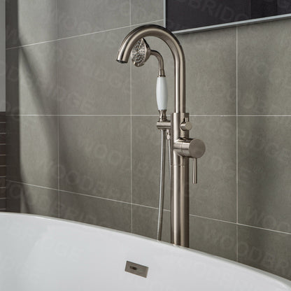WOODBRIDGE WOODBRIDGEE F0001BNVT Contemporary Single Handle Floor Mount Freestanding Tub Filler Faucet with Hand shower