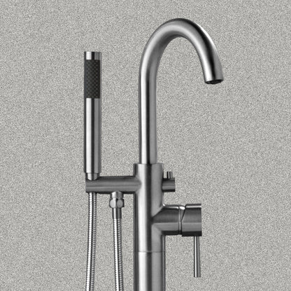 WOODBRIDGE F0023BNRD Contemporary Single Handle Floor Mount Freestanding Tub Filler Faucet with Cylinder Shape Hand shower