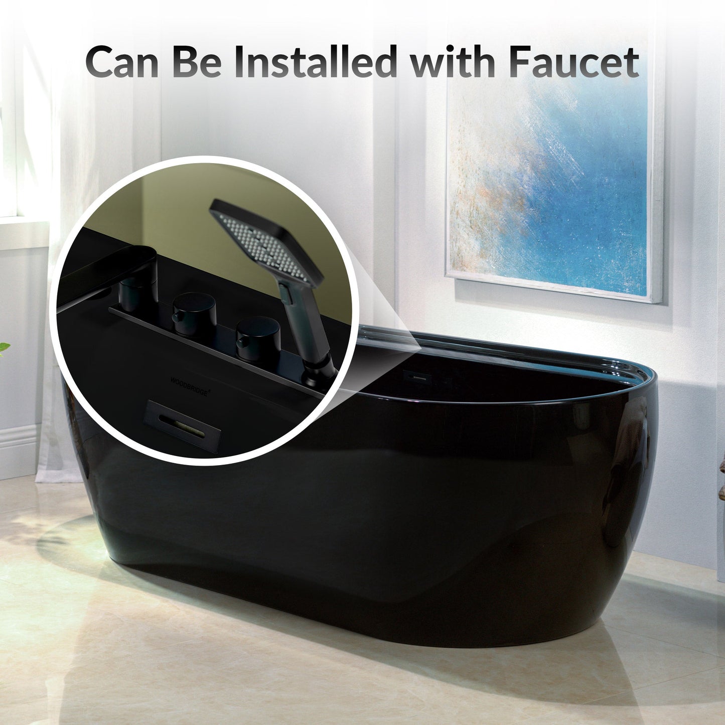 WOODBRIDGE 72" L x 35-3/8" W Freestanding Contemporary Acrylic Soaking Bathtub
