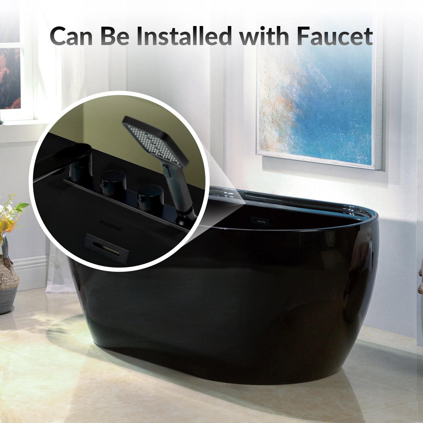 WOODBRIDGE 59" L x 31-1/2" W Freestanding Contemporary Acrylic Soaking Bathtub