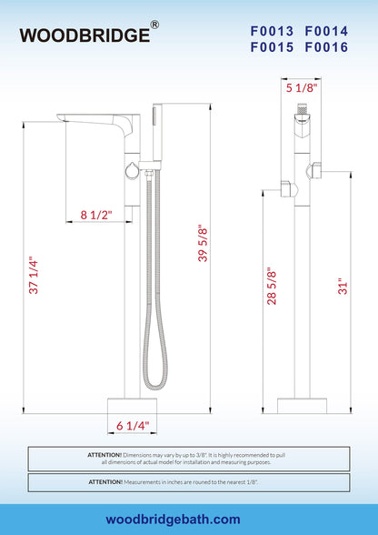 WOODBRIDGE F0014BN Contemporary Single Handle Floor Mount Freestanding Tub Filler Faucet with Hand shower