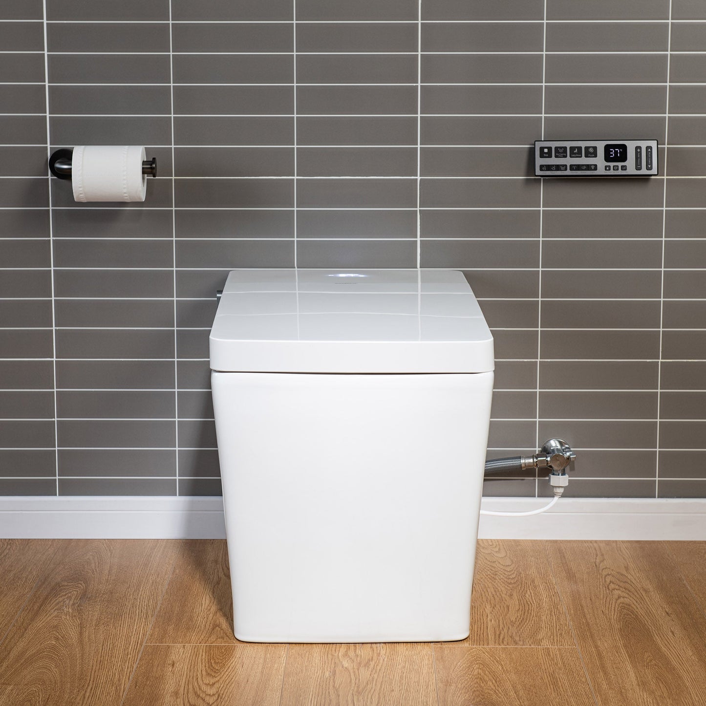 WOODBRIDGE EBT-WH01 One Piece Square Smart Bidet Toilet with Auto Open & Close, Foot Sensor, Auto Flush, Multiple Spray Modes, Heated Seat, Warm Water and Air Dryer, Auto LED Nightlight